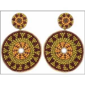 Dobbi 13-2762Olive Colorful Round Beaded Drop Dangling Earrings ( Vari