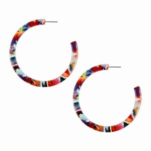 Dobbi VE2362DMT Colorful Post Hoop Resin Earrings ( Variety Colors Ava