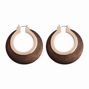 Dobbi MYE1028BR Wood In Metal Hinge Hoop Earrings ( Variety Colors Ava