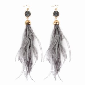 Dobbi HDE2290GY Druzy Stone With Dangling Feather Earrings ( Variety C