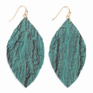 Dobbi HDE2563TQ Fringed Crumpled Marquise Leather Earrings ( Variety O