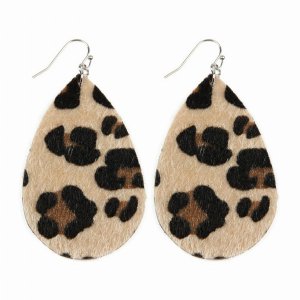 Dobbi CE1140BG Leopard Print Fabric Fish Hook Teardrop Drop Dangling E