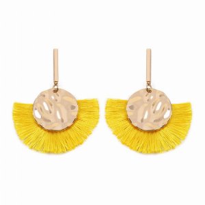 Dobbi SE6815NOYL Hammered Disc Drop Fan Tassel Dangle Earrings ( Varie