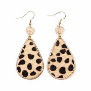 Dobbi KE-0712LEO Dangling Teardrop With Animal Skin Leather Inset Earr