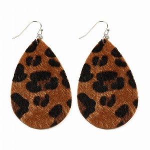 Dobbi CE1140BR Leopard Print Fabric Fish Hook Teardrop Drop Dangling E