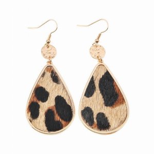 Dobbi KE-0712TG Dangling Teardrop With Animal Skin Leather Inset Earri