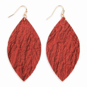 Dobbi HDE2563RD Fringed Crumpled Marquise Leather Earrings ( Variety O