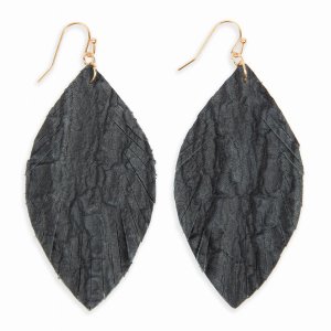 Dobbi HDE2563BK Fringed Crumpled Marquise Leather Earrings ( Variety O