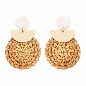 Dobbi HDE2312NA Resin Post Earrings With Drop Dangle Rattan Ornament (