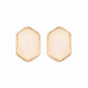 Dobbi VE2334GDWT Druzy Hexagon Post Stud Earrings ( Variety Of Colors 