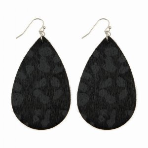 Dobbi CE1140BK Leopard Print Fabric Fish Hook Teardrop Drop Dangling E