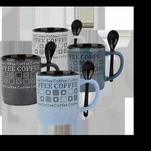 Archstone AS-1129 Coffee Mug And Spoon Set (8 Pieces - 4 Mugs + 4 Spoo