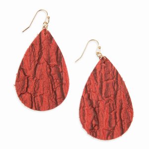 Dobbi HDE2564RD Tree Bark Teardrop Metal Drop Dangling Earrings ( Vari