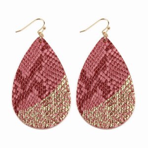 Dobbi CE2013LPK Snake Skin  Fish Hook Teardrop Drop Dangling Earrings 