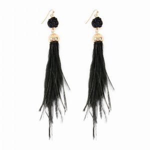 Dobbi HDE2290BK Druzy Stone With Dangling Feather Earrings ( Variety C