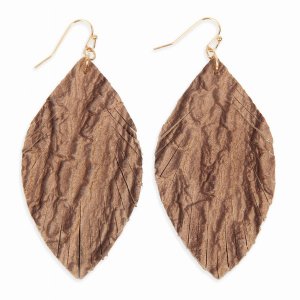 Dobbi HDE2563BR Fringed Crumpled Marquise Leather Earrings ( Variety O