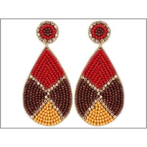 Dobbi 13-2768Burgundy Colorful Teardrop Beaded Drop Dangling Earrings 