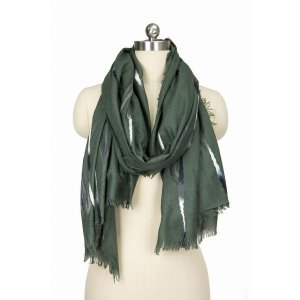 Saachiwholesale 153191 Lahar Metallic Line Printed Cotton Scarf With F