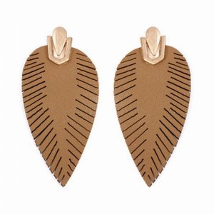 Dobbi B1E2297TAN Metal With Heather Leather Post Drop Dangle Earrings 