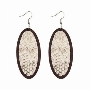 Dobbi HDE2518NA Snake Skin Printed Fabric Oval Wood Drop Dangling Earr