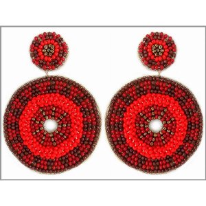 Dobbi 13-2762Burgundy Colorful Round Beaded Drop Dangling Earrings ( V