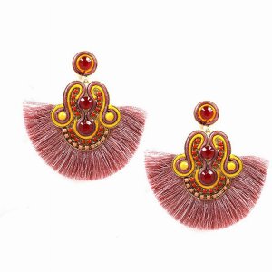 Dobbi MER4458MAUMD Soutache Silk Tassel Drop Dangle Post Earrings ( Va