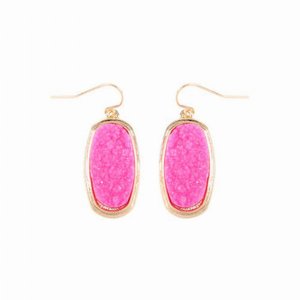 Dobbi VE2372PK Oval Druzy Dangling Drop Hook Earrings ( Variety Colors