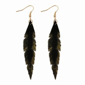 Dobbi HDE2501BK Grunge Feather Leather Drop Dangle Earrings ( Variety 