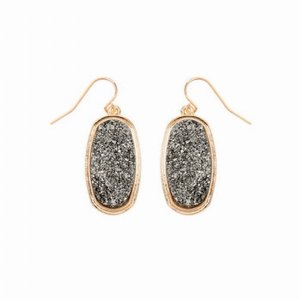 Dobbi VE2372HE Oval Druzy Dangling Drop Hook Earrings ( Variety Colors