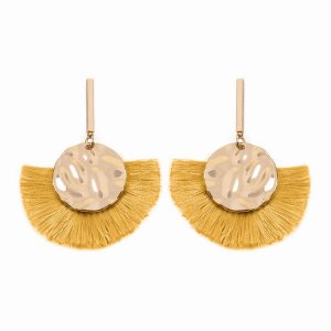 Dobbi SE6815YL Hammered Disc Drop Fan Tassel Dangle Earrings ( Variety