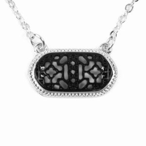 Dobbi N-0903SVBK Oval Shape Filigree Necklaces ( Variety Of Colors Ava