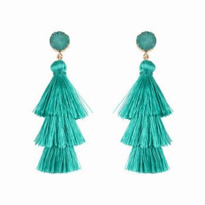 Dobbi HDE-2484TQ Acrylic Druzy Post Tassel Drop Dangling Earrings ( Va