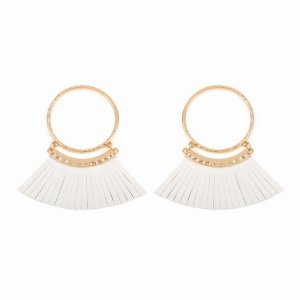 Dobbi HDE2507NA Oversized Post Hoop With Dangling Fringe Drop Leather 