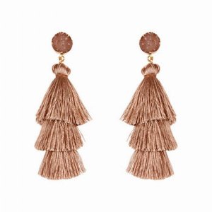 Dobbi HDE-2484LBR Acrylic Druzy Post Tassel Drop Dangling Earrings ( V