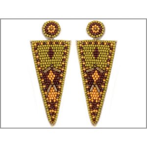 Dobbi 13-2271Olive Colorful Triangle Beaded Drop Dangling Earrings ( V