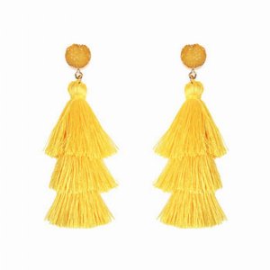 Dobbi HDE-2484YL Acrylic Druzy Post Tassel Drop Dangling Earrings ( Va