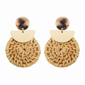 Dobbi HDE2312BRTO Resin Post Earrings With Drop Dangle Rattan Ornament