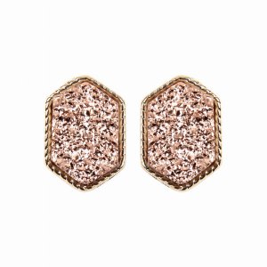 Dobbi VE2334GDCP Druzy Hexagon Post Stud Earrings ( Variety Of Colors 