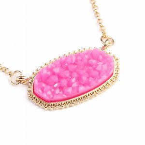 Dobbi VNE0531GDPK Resin Druzy Stone Pendant Necklaces ( Variety Colors