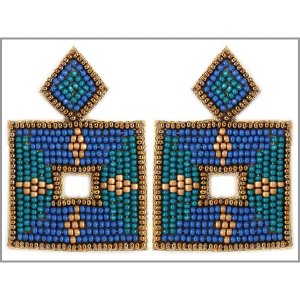 Dobbi 13-2270Teal Colorful Square Beaded Drop Dangling Earrings ( Vari