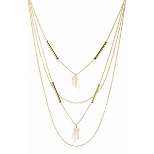 Saachiwholesale 608553 Multi Layered Chain Necklace With Gold  Quartz 