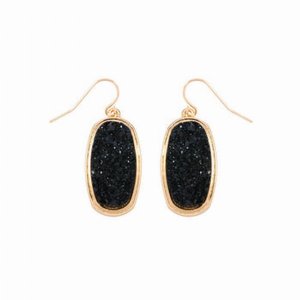 Dobbi VE2372BK Oval Druzy Dangling Drop Hook Earrings ( Variety Colors