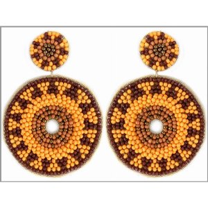 Dobbi 13-2762Mustard Colorful Round Beaded Drop Dangling Earrings ( Va