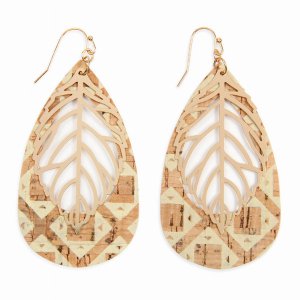 Dobbi HDE2554-4 Cork Pattern Teardrop With Metal Leaf Filigree Earring