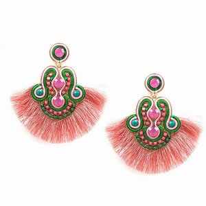 Dobbi MER4458PKGR Soutache Silk Tassel Drop Dangle Post Earrings ( Var