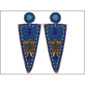 Dobbi 13-2271Teal Colorful Triangle Beaded Drop Dangling Earrings ( Va