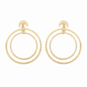 Dobbi TE0184WG Double Hammered Dangling Hoop With Crescent Post Earrin