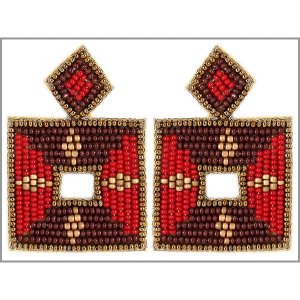 Dobbi 13-2270Burgundy Colorful Square Beaded Drop Dangling Earrings ( 