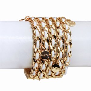 Saachiwholesale 606151 Leather Gold Chain Bracelet (pack Of 1)