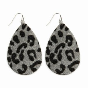 Dobbi CE1140GY Leopard Print Fabric Fish Hook Teardrop Drop Dangling E